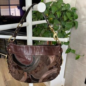 Authentic Coach Signature Patchwork Brown Carly Shoulder Bag